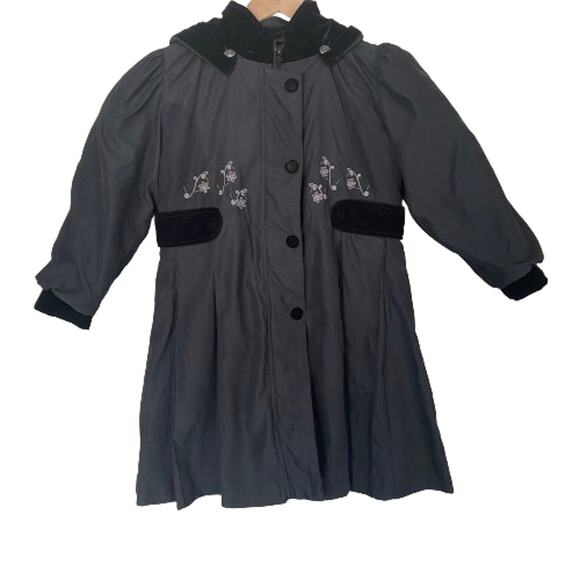 Rothschild Girls VTG Embroidered Button Down Winter Coat Removable Hood Black 6 - Picture 1 of 13